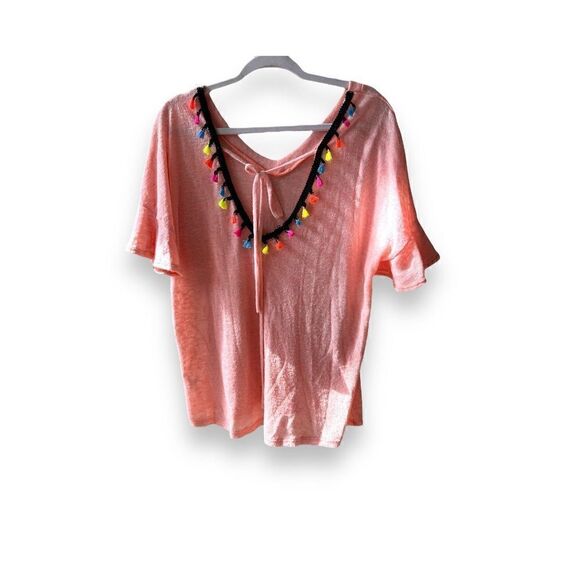 Oddy Blouse Womens S-L Peach Pom Pom Tassle Boho - Picture 2 of 5